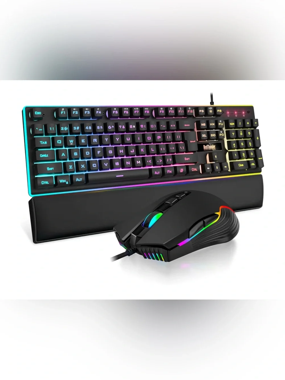 RedThunder K10 Wired Gaming Keyboard & Mouse Combo with Wrist Rest – Black